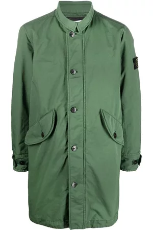 Stone Island Men Trench Coats - Logo-patch shirt coat - Green