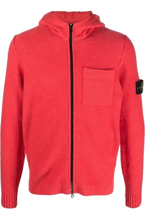 Stone Island Men Zip-up Hoodies - Compass-patch fleece zip-up hoodie - Red