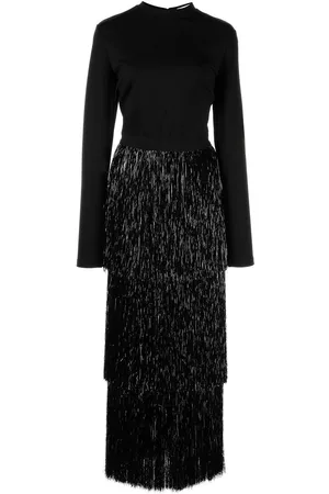 Simkhai Women Midi Dresses - Tinsel-Fringe mock-neck midi dress - BLACK