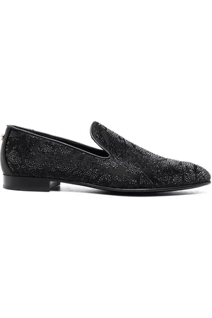 VERSACE Men Loafers - Rhinestone-embellished loafers - Black