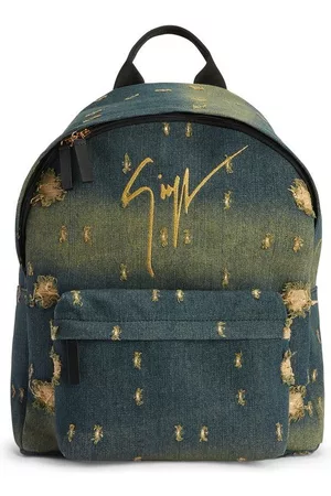 Giuseppe Zanotti Men Rucksacks - Ripped-detail denim backpack - Blue