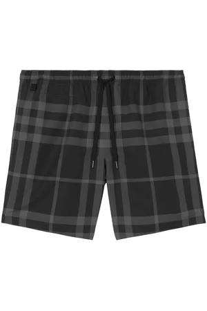 Burberry Men Swim Shorts - Check-print drawstring swim shorts - Grey