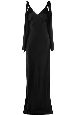 V:PM ATELIER Satin-finish V-neck gown - Black