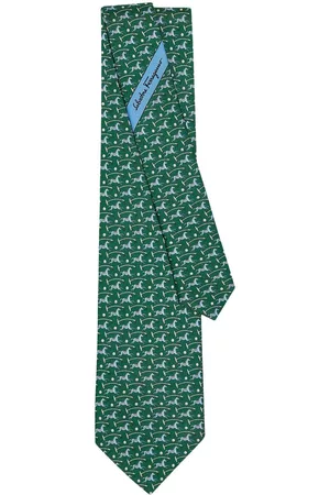 Salvatore Ferragamo Men Bow Ties - Embroidered silk tie - Green