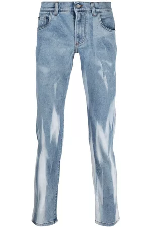 Dolce & Gabbana Men Slim Jeans - Marbed-effect slim-fit jeans - Blue