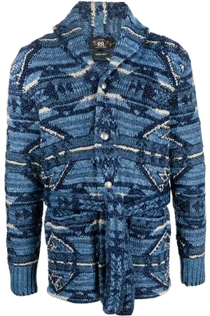 Ralph Lauren Men Cardigans - Intarsia-knit shawl-lapel cardigan - Blue