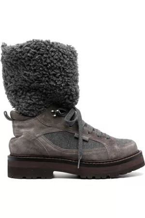 Brunello Cucinelli Women Outdoor Shoes - Faux-fur detail hiking boots - Grey