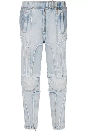 Balmain Men Slim Jeans - Exposed-hem panelled jeans - Blue
