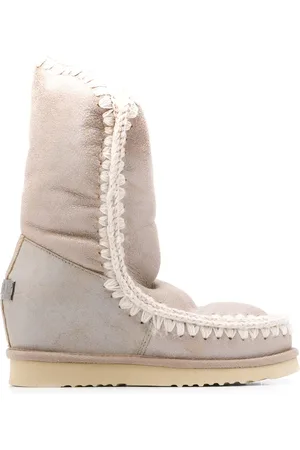 Mou Crochet stitch-trim wedge boots