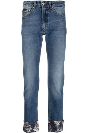 VERSACE Men Slim Jeans - Floral-print cropped jeans - Blue