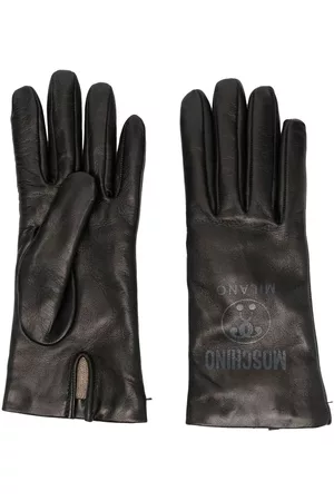 Moschino Women Gloves - Logo-print leather gloves - Black
