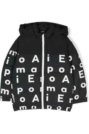 Emporio Armani Boys Puffer Jackets - All-over logo-print padded jacket - Black