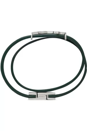Saint Laurent Men Leather Bracelets - Snakeskin-effect leather bracelet - Green