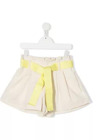 Moncler Girls Shorts - Tied-waist pleated shorts - Neutrals