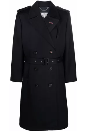 Maison Margiela Men Trench Coats - Double-breasted wool trench coat - Blue