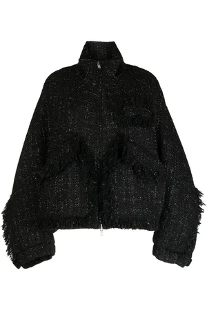GOEN.J Stand-collar tweed bomber jacket