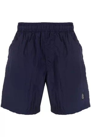 Stone Island Men Swim Shorts - Logo-patch crinkled swim shorts - Blue