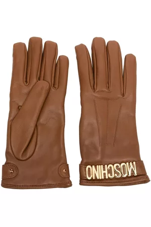 Moschino Women Gloves - Leather logo-plaque gloves - Brown