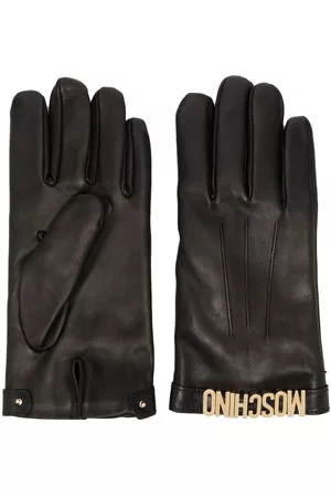 Moschino Men Gloves - Logo-letter leather gloves - Black