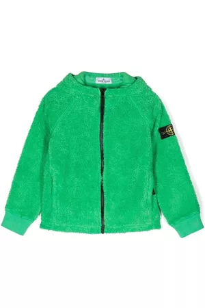Stone Island Boys Fleece Jackets - Logo-patch fleece hooded jacket - Green