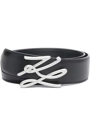 Karl Lagerfeld Women Belts - Autograph logo-plaque leather belt - Black