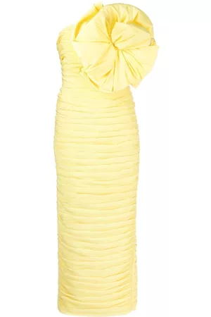 RACHEL GILBERT Women Evening Dresses - Evana plissé-effect evening dress - Yellow