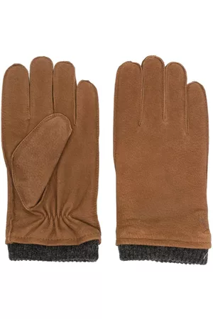 Ralph Lauren Men Gloves - Ribbed-trim leather gloves - Brown