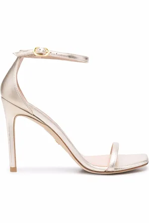 Stuart Weitzman Square-toe metallic-effect sandals