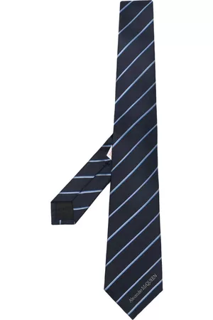 Alexander McQueen Men Bow Ties - Ruled striped silk tie - Blue