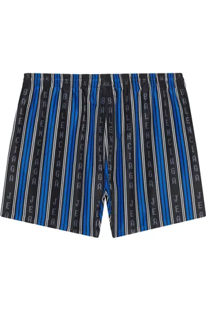 Balenciaga Men Swim Shorts - Logo striped swim shorts - Blue