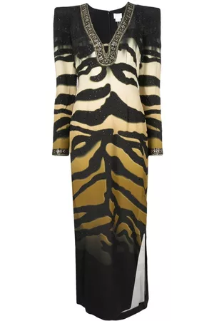 Camilla Women Printed Dresses - Padded-shoulder tiger-print dress - Black