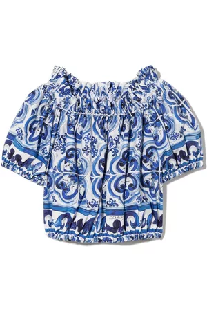 Dolce & Gabbana Girls Blouses - Majolica-print gathered top - Blue