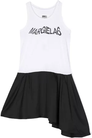 Maison Margiela Girls Printed Dresses - Logo-print asymmetric dress - White