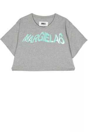 Maison Margiela Girls T-shirts - Logo print cropped cotton T-shirt - Grey