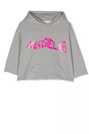 Maison Margiela Girls Hoodies - Logo graphic cropped hoodie - Grey