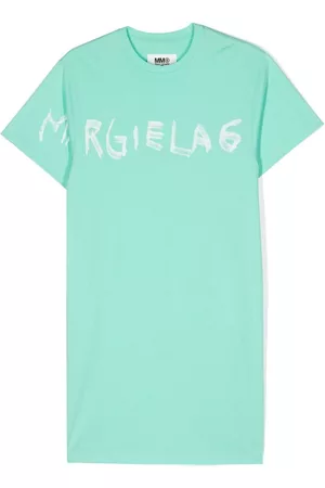 Maison Margiela Girls Printed Dresses - Graphic logo print cotton T-shirt dress - Green