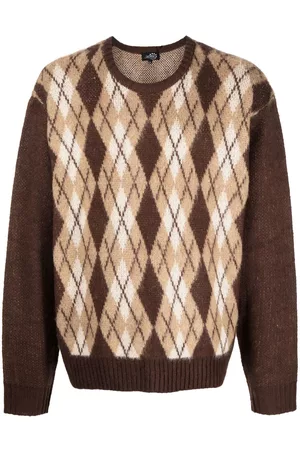AFB Sweatshirts - Argyle-check brushed jumper - Brown