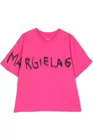 Maison Margiela Girls T-shirts - Logo text graphic cotton T-shirt - Pink