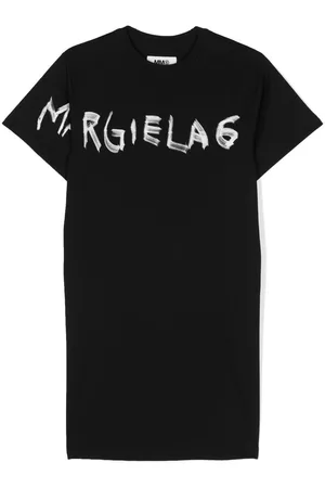 Maison Margiela Girls Printed Dresses - Graphic logo print cotton T-shirt dress - Black