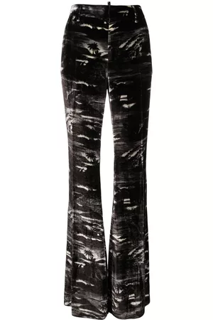 Dsquared2 Women Wide Leg Pants - Graphic-print flared trousers - Black