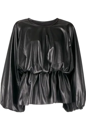 GOEN.J Faux-leather draped top