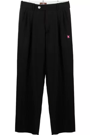 Late Checkout Men Wide Leg Pants - Embroidered-detail wide leg trousers - Black