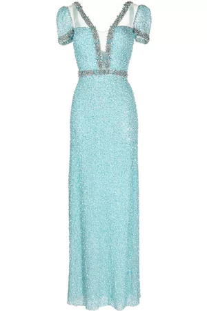 Jenny Packham Women V-Neck Dresses - Pastel Love plunge-neck gown - Blue