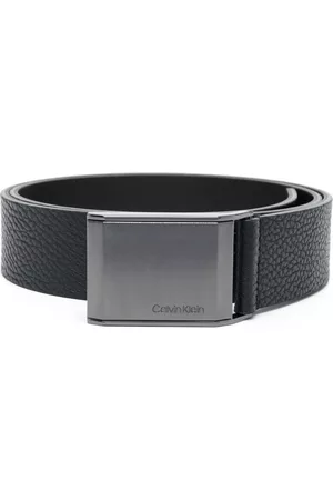 Calvin Klein Men Belts - Logo-engraved leather belt - Black