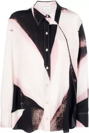 Alexander McQueen Women Long sleeved Shirts - Painterly-print long-sleeved shirt - Black