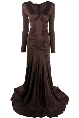 Saint Laurent Ruched-detail gown - Brown