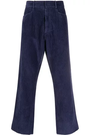 Maison Margiela Men Straight Leg Pants - Corduroy cropped trousers - Blue
