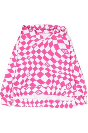 Maison Margiela Girls Hoodies - Warped check-pattern cotton hoodie - Pink