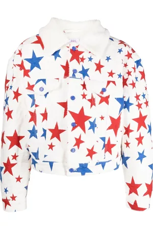 ERL Denim Jackets - Star print faux-fur collar denim jacket - White