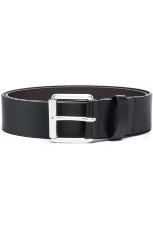 Diesel Men Belts - Square buckle logo embossed leather belt - Black
